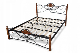 Halmar łóżko VALENTINA 160 cm lite drewno czereśnia antyczna, czarny stelaż stal malowana - łóżko do sypialni wkład pod materac