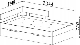 ŁÓŻKO 120x200 MŁODZIEŻOWE Z SZUFLADAMI WYSUWANYMI NA KÓŁKACH - Beton / Biały Lux /Dąb Meblar SIGMA System SI16 MEBLE MŁODZIEŻOWE