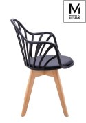 MODESTO fotel krzesło ALBERT ARM czarny - polipropylen, poduszka ekoskóra, drewno bukowe