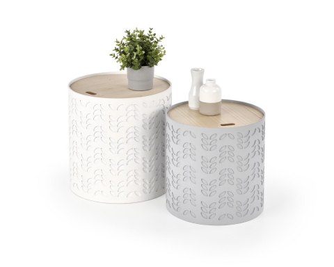 Halmar ława ALBA zestaw 2 z pojemnikiem MDF lakierowany lite drewno biały / popielaty fi39 i fi35 Halmar ława ALBA zestaw 2 z pojemnikiem MDF lakierowany lite drewno biały / popielaty fi39 i fi35