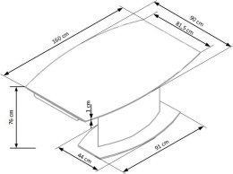 HALMAR stół do jadalni ANDERSON rozkładany 160-250x90 biało czarny szkło stal malowana proszkowo