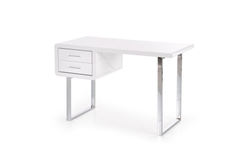 BIURKO B30 Halmar MDF lakier BIAŁY WYSOKI POŁYSK STAL CHROMOWANA 2 szuflady