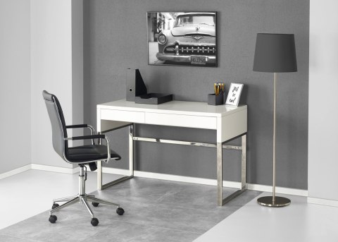 BIURKO Z SZUFLADAMI B32 Halmar MDF lakierowany WYSOKI POŁYSK BIAŁE / STAL NIERDZEWNA 2 szuflady 120x60 BIURKO Z SZUFLADAMI B32 Halmar MDF lakierowany WYSOKI POŁYSK BIAŁE / STAL NIERDZEWNA 2 szuflady 120x60