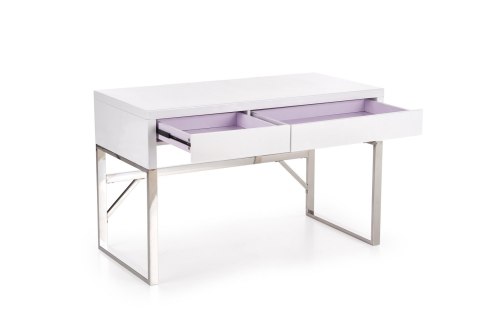 BIURKO Z SZUFLADAMI B32 Halmar MDF lakierowany WYSOKI POŁYSK BIAŁE / STAL NIERDZEWNA 2 szuflady 120x60 BIURKO Z SZUFLADAMI B32 Halmar MDF lakierowany WYSOKI POŁYSK BIAŁE / STAL NIERDZEWNA 2 szuflady 120x60