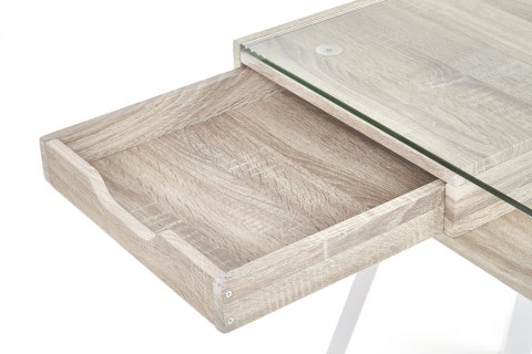 BIURKO Z SZUFLADAMI B33 Halmar DĄB SONOMA / BIAŁE materiał: MDF laminowany / STAL malowana proszkowo / BLAT SZKŁO BIURKO Z SZUFLADAMI B33 Halmar DĄB SONOMA / BIAŁE materiał: MDF laminowany / STAL malowana proszkowo / BLAT SZKŁO