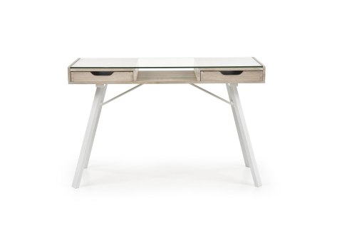BIURKO Z SZUFLADAMI B33 Halmar DĄB SONOMA / BIAŁE materiał: MDF laminowany / STAL malowana proszkowo / BLAT SZKŁO BIURKO Z SZUFLADAMI B33 Halmar DĄB SONOMA / BIAŁE materiał: MDF laminowany / STAL malowana proszkowo / BLAT SZKŁO
