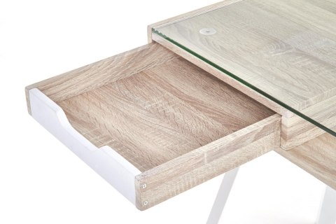 BIURKO Z SZUFLADAMI B33 Halmar DĄB SONOMA / BIAŁE materiał: MDF laminowany / STAL malowana proszkowo / BLAT SZKŁO BIURKO Z SZUFLADAMI B33 Halmar DĄB SONOMA / BIAŁE materiał: MDF laminowany / STAL malowana proszkowo / BLAT SZKŁO