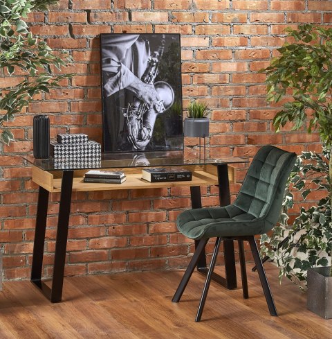 Halmar biurko B36 szkło, MDF fornir dąb złoty/czarny stal malowana 120x60 Halmar biurko B36 szkło, MDF fornir dąb złoty/czarny stal malowana 120x60