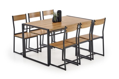 STÓŁ + 6 KRZESEŁ ZESTAW BOLIVAR Halmar DĄB ZŁOTY / CZARNY MDF laminowany stal malowana proszkowo STÓŁ + 6 KRZESEŁ ZESTAW BOLIVAR Halmar DĄB ZŁOTY / CZARNY MDF laminowany stal malowana proszkowo