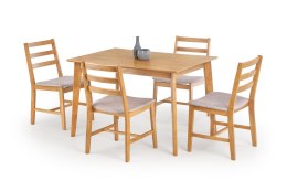 Halmar CORDOBA stół + 4 krzesła zestaw lite drewno kauczukowe kolor Jasny Dąb tapicerka tkanina Mokate