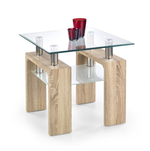 Halmar ława DIANA H KWADRAT szkło transparentny MDF laminowany dąb sonoma 60x60 z półką Halmar ława DIANA H KWADRAT szkło transparentny MDF laminowany dąb sonoma 60x60 z półką