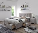 Halmar łóżko EVORA 160x200 cm beżowy tkanina lite drewno orzech z szufladami