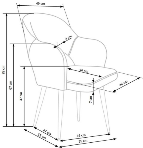 HALMAR K364 krzesło Popiel tkanina velvet/stelaż stal Czarny HALMAR K364 krzesło Popiel tkanina velvet/stelaż stal Czarny