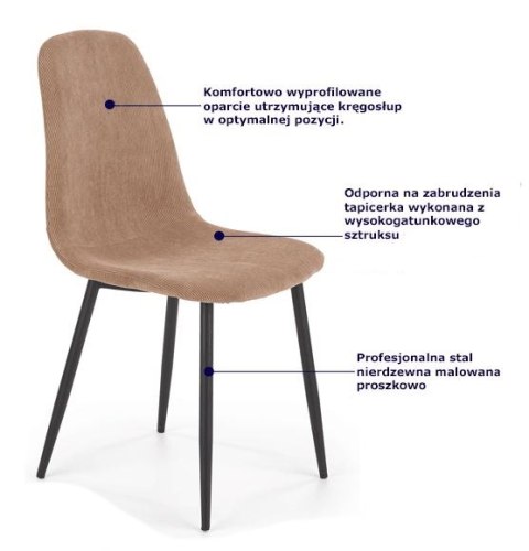 Halmar K387 krzesło Beżowe tkanina sztruks/stelaż metal Czarny Halmar K387 krzesło Beżowe tkanina sztruks/stelaż metal Czarny