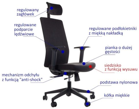 Fotel obrotowy ZN-807-B tk.30 czarny - krzesło biurowe do biurka - TILT, ZAGŁÓWEK Fotel obrotowy ZN-807-B tk.30 czarny - krzesło biurowe do biurka - TILT, ZAGŁÓWEK