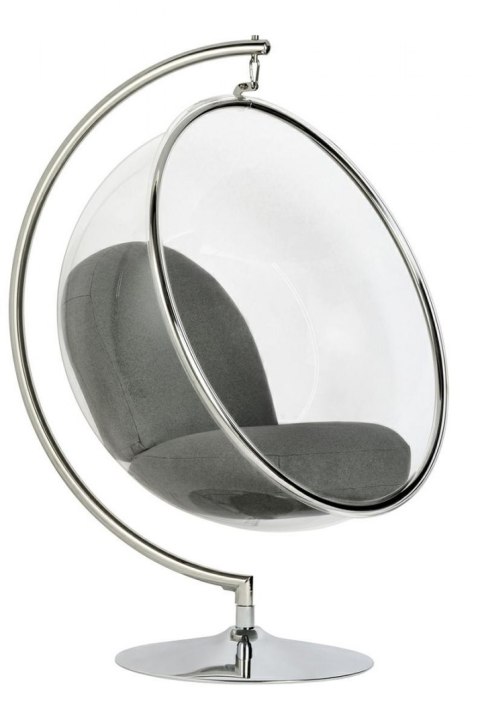 King Home Fotel BUBBLE STAND poduszka szara - podstawa chrom, korpus akryl, poduszka wełna King Home Fotel BUBBLE STAND poduszka szara - podstawa chrom, korpus akryl, poduszka wełna