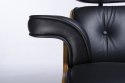 King Home Fotel LOUNGE obrotowy czarny z podnóżkiem obrotowym - skóra naturalna, sklejka różana