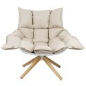 King Home Fotel STAR szary - poduszka szara tkanina, podstawa drewniana siedzisko włókno szklane biały