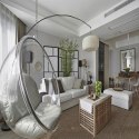 King Home Fotel wiszący BUBBLE poduszka srebrna - korpus akryl transparentny poduszka ekoskóra