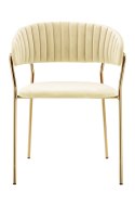 King Home Krzesło MARGO beżowe - welur, podstawa złota metalowa do jadalni restauracji recepcji