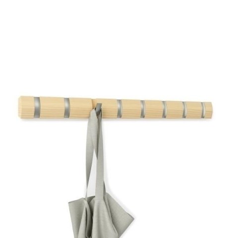 Umbra UMBRA wieszak na ubrania wiszący FLIP 8 - drewno naturalny metal niklowany składane haczyki Umbra UMBRA wieszak na ubrania wiszący FLIP 8 - drewno naturalny metal niklowany składane haczyki