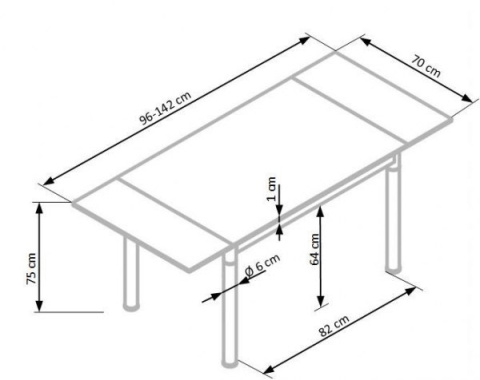 Halmar stół LOGAN prostokątny rozkładany 96-142x70 czarny szklany nogi metal chromowany Halmar stół LOGAN prostokątny rozkładany 96-142x70 czarny szklany nogi metal chromowany
