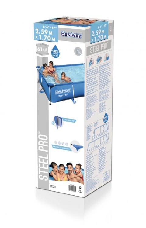 Bestway Bestway 56403 BASEN STELAŻOWY STEEL PRO PROSTOKĄTNY 2.59m x 1.70m x 0.61m Bestway Bestway 56403 BASEN STELAŻOWY STEEL PRO PROSTOKĄTNY 2.59m x 1.70m x 0.61m