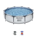 Bestway 56408 BASEN STELAŻOWY STEEL PRO MAX Z POMPĄ FILTRACYJNĄ SZARY OKRĄGŁY 3.05m x 0.76m stelaż stalowy odporny na korozję