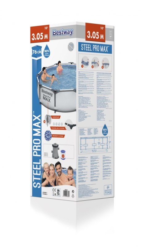 Bestway 56408 BASEN STELAŻOWY STEEL PRO MAX Z POMPĄ FILTRACYJNĄ SZARY OKRĄGŁY 3.05m x 0.76m stelaż stalowy odporny na korozję Bestway 56408 BASEN STELAŻOWY STEEL PRO MAX Z POMPĄ FILTRACYJNĄ SZARY OKRĄGŁY 3.05m x 0.76m stelaż stalowy odporny na korozję