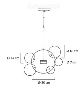 King Home Lampa wisząca CAPRI 6 czarna - 60 LED, aluminium, szkło