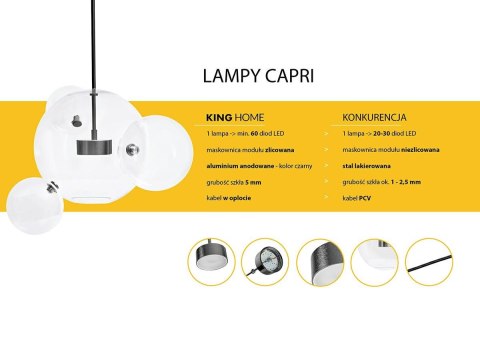 King Home Lampa wisząca CAPRI 6 czarna - 60 LED, aluminium, szkło King Home Lampa wisząca CAPRI 6 czarna - 60 LED, aluminium, szkło