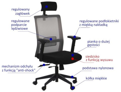 Fotel obrotowy RIVERTON M/H - różne kolory - czarny-czarny - krzesło biurowe do biurka - TILT, ZAGŁÓWEK Fotel obrotowy RIVERTON M/H - różne kolory - czarny-czarny - krzesło biurowe do biurka - TILT, ZAGŁÓWEK