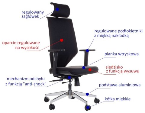 Fotel obrotowy ZN-805-C tk.30 czarny - krzesło biurowe do biurka - TILT, ZAGŁÓWEK Fotel obrotowy ZN-805-C tk.30 czarny - krzesło biurowe do biurka - TILT, ZAGŁÓWEK