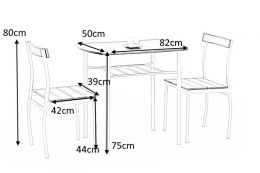 Halmar LANCE zestaw stół + 2 krzesła wenge MDF laminowany, stal malowana 82x50