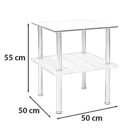 SIGNAL ŁAWA ANA SZKŁO HARTOWANE TRANSP./ METAL CHROM MDF DĄB SONOMA 50x50