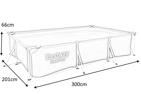 Bestway Bestway 56404 BASEN STELAŻOWY STEEL PRO PROSTOKĄTNY 3.00m x 2.01m x 0.66m Bestway Bestway 56404 BASEN STELAŻOWY STEEL PRO PROSTOKĄTNY 3.00m x 2.01m x 0.66m