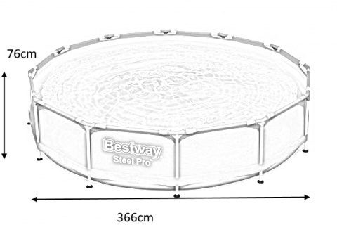 Bestway 56416 BASEN STELAŻOWY OKRĄGŁY STEEL PRO MAX Z POMPĄ FILTRACYJNĄ 3.66m x 0.76m stalowy stelaż odporny na korozję Bestway 56416 BASEN STELAŻOWY OKRĄGŁY STEEL PRO MAX Z POMPĄ FILTRACYJNĄ 3.66m x 0.76m stalowy stelaż odporny na korozję