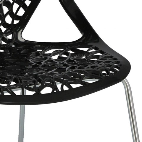 D2.DESIGN Krzesło Cepelia czarne siedzisko tworzywo wzór przypomina winorośl podstawa stal chromowana można sztaplować D2.DESIGN Krzesło Cepelia czarne siedzisko tworzywo wzór przypomina winorośl podstawa stal chromowana można sztaplować