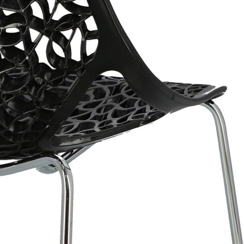 D2.DESIGN Krzesło Cepelia czarne siedzisko tworzywo wzór przypomina winorośl podstawa stal chromowana można sztaplować D2.DESIGN Krzesło Cepelia czarne siedzisko tworzywo wzór przypomina winorośl podstawa stal chromowana można sztaplować