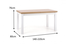 Halmar stół TIAGO rozkładany 140-220x80 prostokątny blat: MDF laminat dąb lancelot, nogi: biały drewno lite bukowe