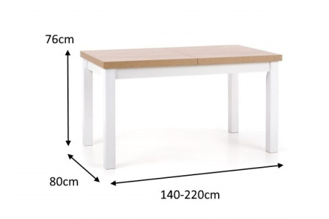 Halmar stół TIAGO rozkładany 140-220x80 prostokątny blat: MDF laminat dąb lancelot, nogi: biały drewno lite bukowe Halmar stół TIAGO rozkładany 140-220x80 prostokątny blat: MDF laminat dąb lancelot, nogi: biały drewno lite bukowe
