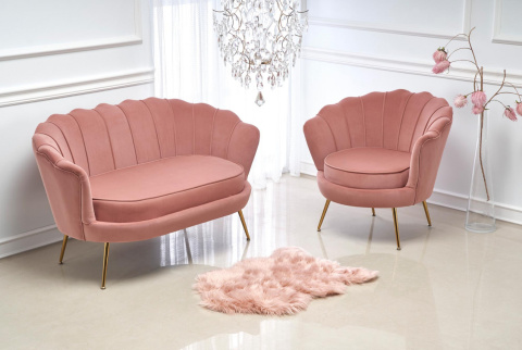 Halmar AMORINITO fotel wypoczynkowy tkanina jasny różowy / złoty materiał: tkanina velvet/ stal chromowana Halmar AMORINITO fotel wypoczynkowy tkanina jasny różowy / złoty materiał: tkanina velvet/ stal chromowana
