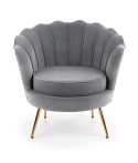 Halmar AMORINITO fotel wypoczynkowy popielaty / złoty materiał: tkanina velvet/ stal chromowana Halmar AMORINITO fotel wypoczynkowy popielaty / złoty materiał: tkanina velvet/ stal chromowana