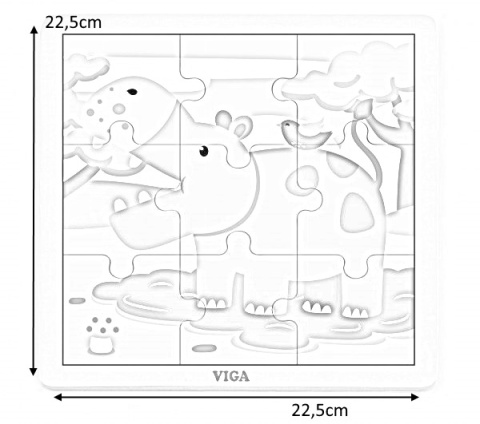 Viga Viga 51443 Puzzle na podkładce 9 elementów - hipopotam Viga Viga 51443 Puzzle na podkładce 9 elementów - hipopotam