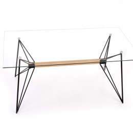 Halmar stół szklany ALLEGRO blat bezbarwny podstawa metal czarny / drewno lite buk 160x80