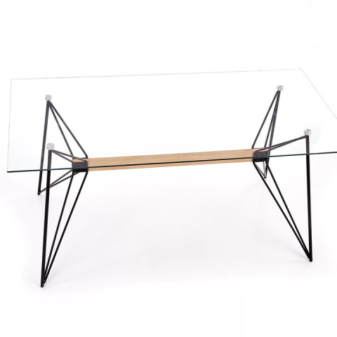 STÓŁ SZKLANY ALLEGRO Halmar blat SZKŁO BEZBARWNY podstawa metal CZARNY / drewno lite BUK 160x80 STÓŁ SZKLANY ALLEGRO Halmar blat SZKŁO BEZBARWNY podstawa metal CZARNY / drewno lite BUK 160x80