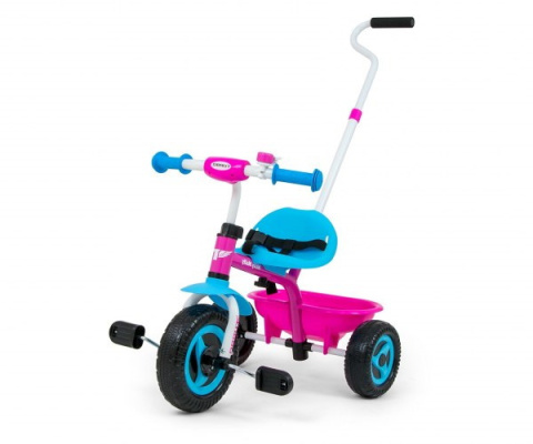Milly Mally Rowerek Turbo Candy trójkołowy z rączką Róż Niebieski dzwonek pasy bezpieczeństwa regulacja siedziska koszyk Milly Mally Rowerek Turbo Candy trójkołowy z rączką Róż Niebieski dzwonek pasy bezpieczeństwa regulacja siedziska koszyk