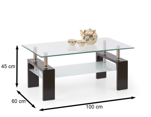 Halmar ława DIANA INTRO prostokątna wenge MDF laminowany szkło transparentny 100x60 z półką Halmar ława DIANA INTRO prostokątna wenge MDF laminowany szkło transparentny 100x60 z półką