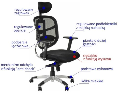 Fotel obrotowy HN-5018 CZARNY - krzesło biurowe do biurka - TILT, ZAGŁÓWEK Fotel obrotowy HN-5018 CZARNY - krzesło biurowe do biurka - TILT, ZAGŁÓWEK