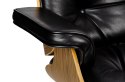 King Home Fotel LOUNGE HM SOFT PREMIUM SZEROKI z podnóżkiem czarny - sklejka orzech, skóra naturalna
